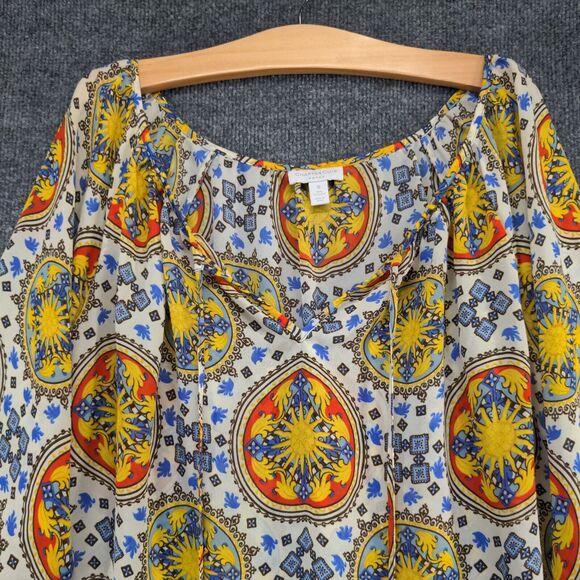 Charter Club Women's Tunic Top Blouse Multi Plus Size 1X Geometric Tie Neck - Picture 3 of 13